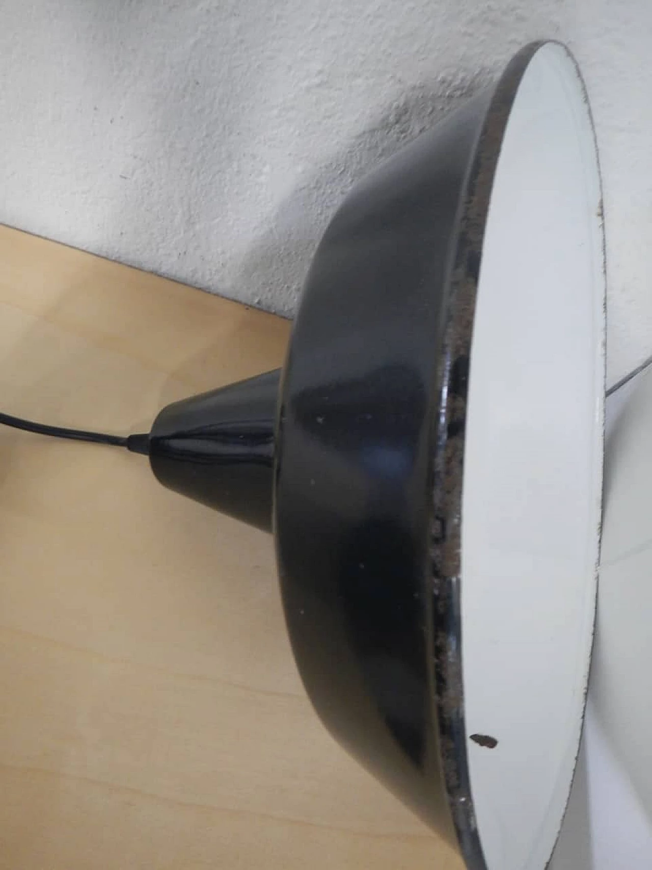 Black metal ceiling lamp with white inside, 1940s 8