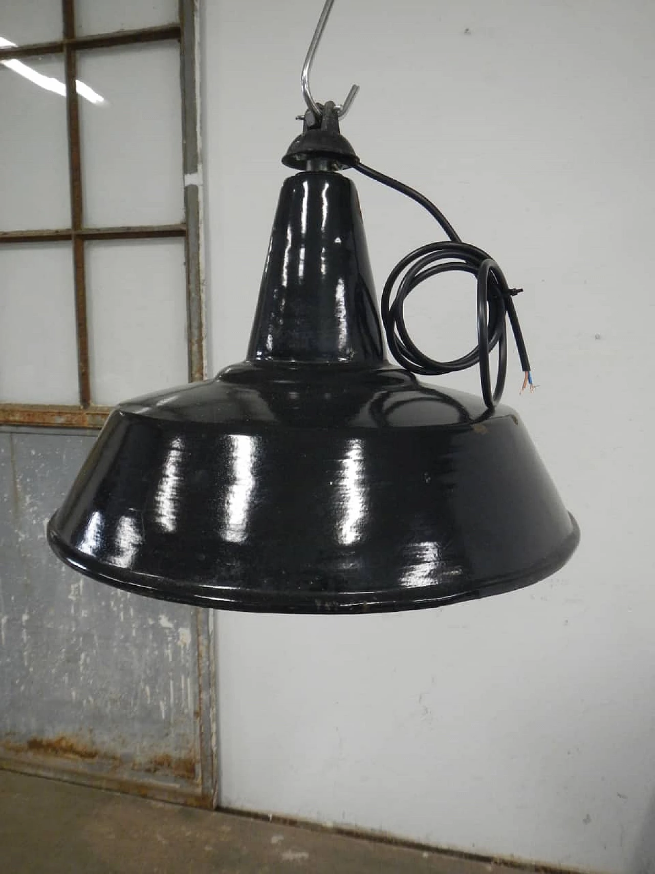 Black metal hanging lamp, 1940s 1