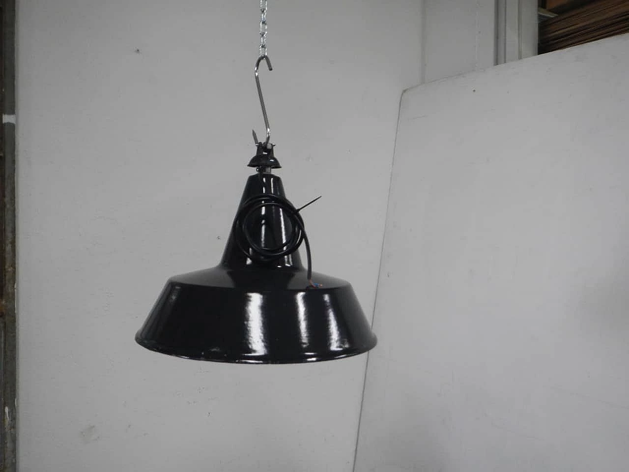 Black metal ceiling lamp and white inside, 1940s 1