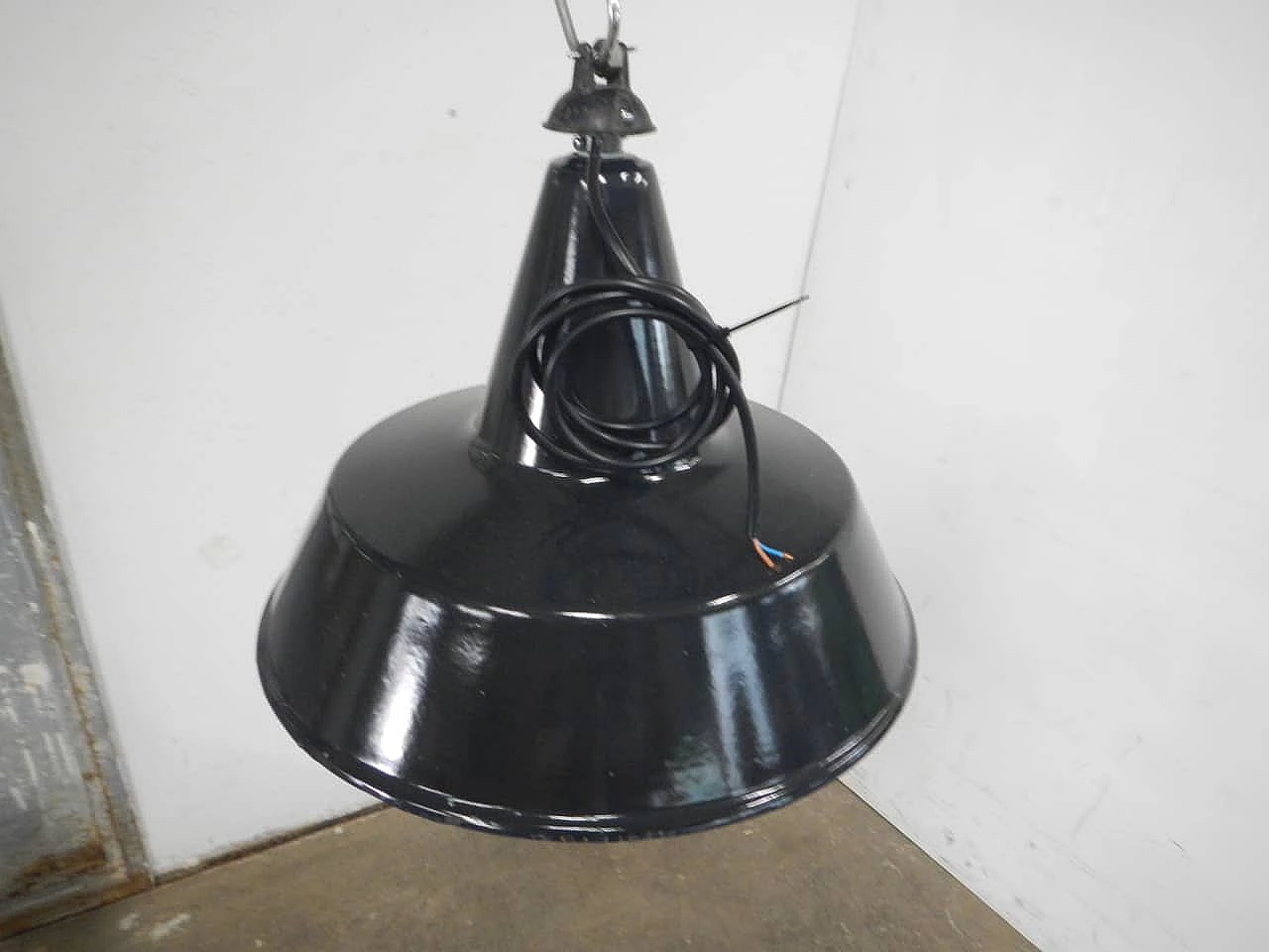 Black metal ceiling lamp and white inside, 1940s 2
