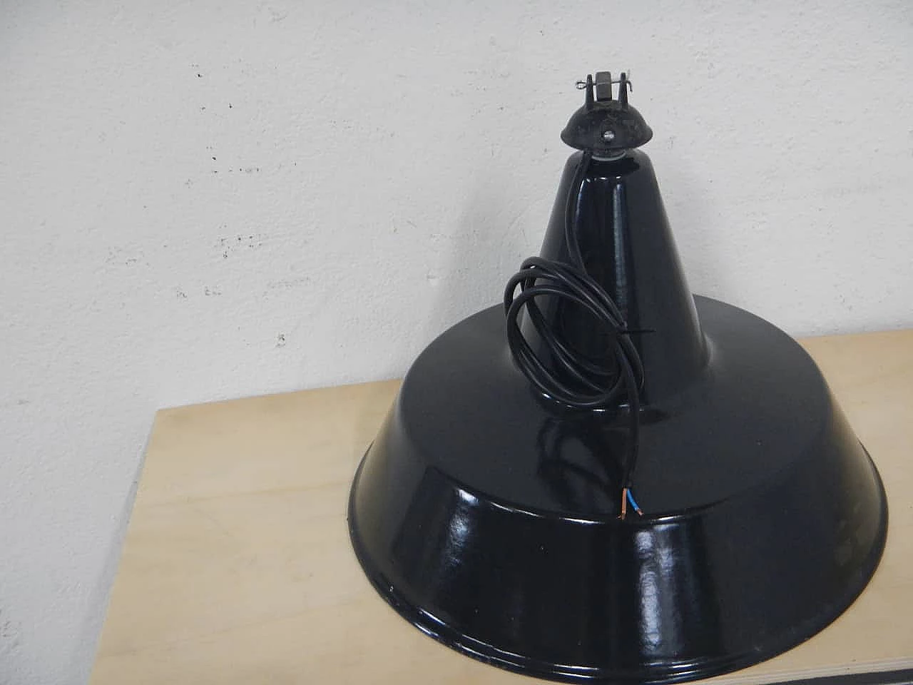 Black metal ceiling lamp and white inside, 1940s 3