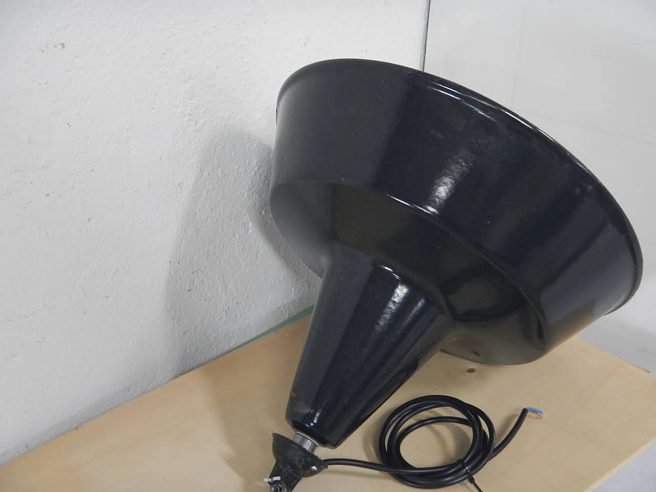 Black metal ceiling lamp and white inside, 1940s 4