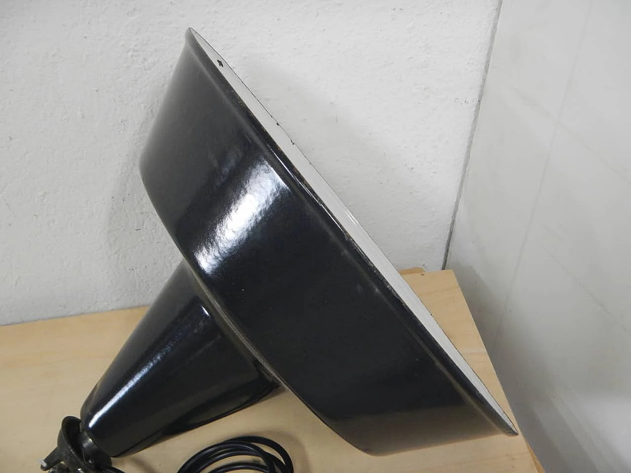 Black metal ceiling lamp and white inside, 1940s 5