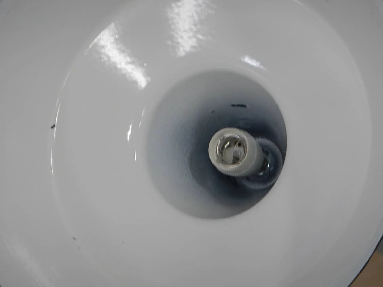 Black metal ceiling lamp and white inside, 1940s 7