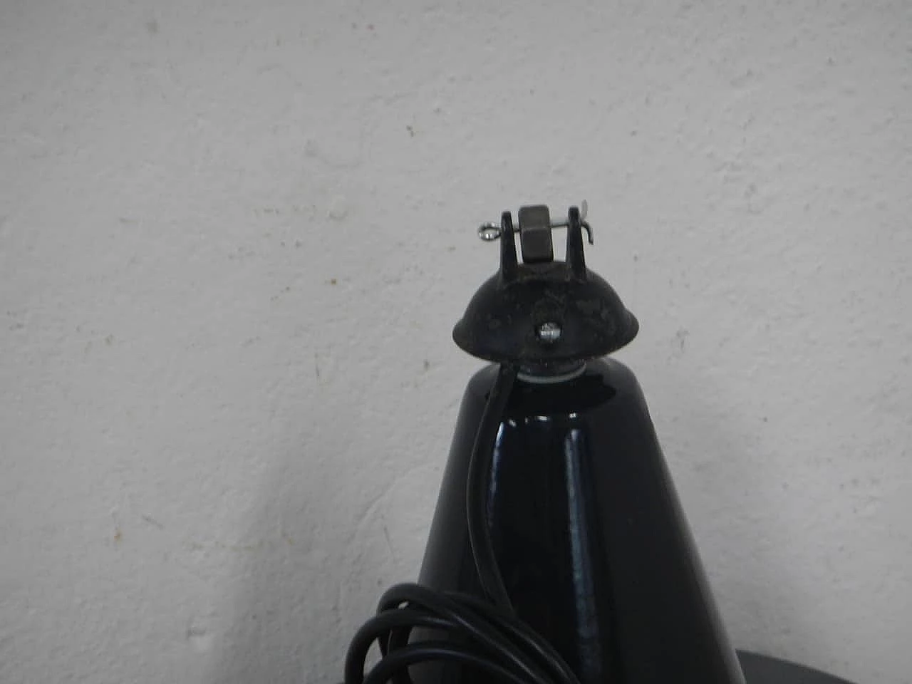 Black metal ceiling lamp and white inside, 1940s 8