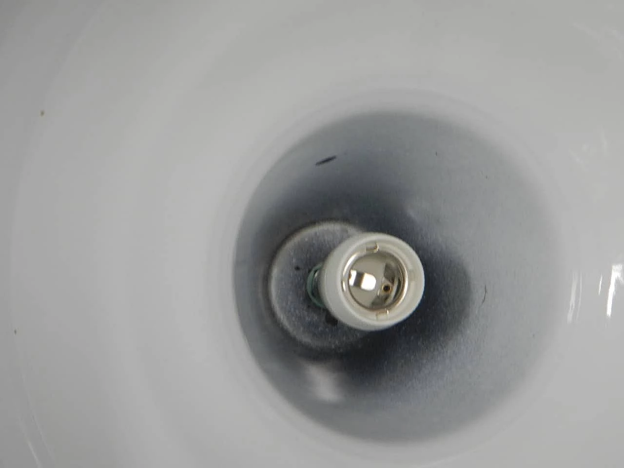 Black metal hanging lamp with white inside, 1940s 6