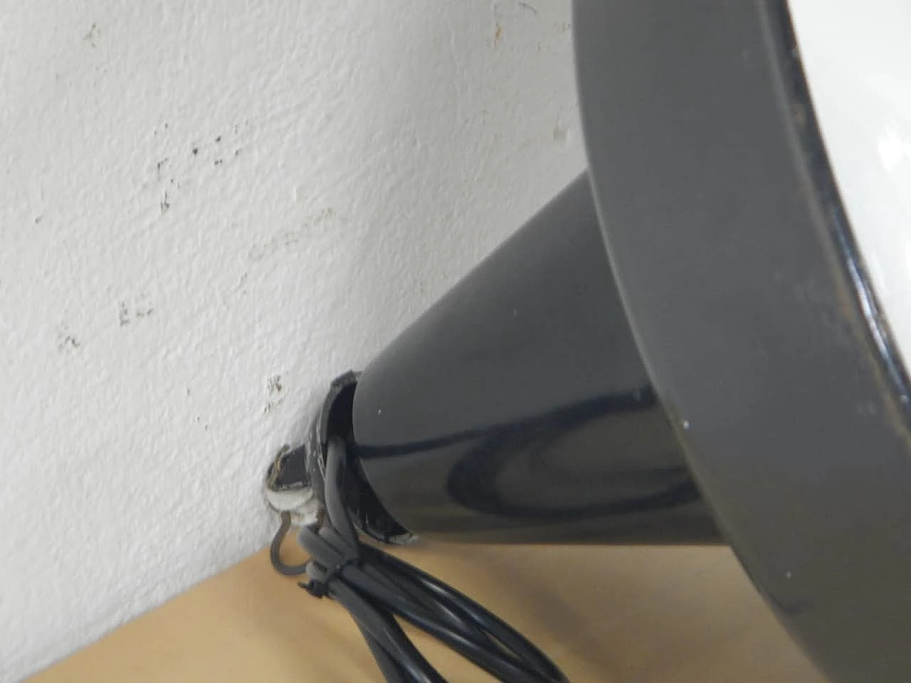 Black metal hanging lamp with white inside, 1940s 7