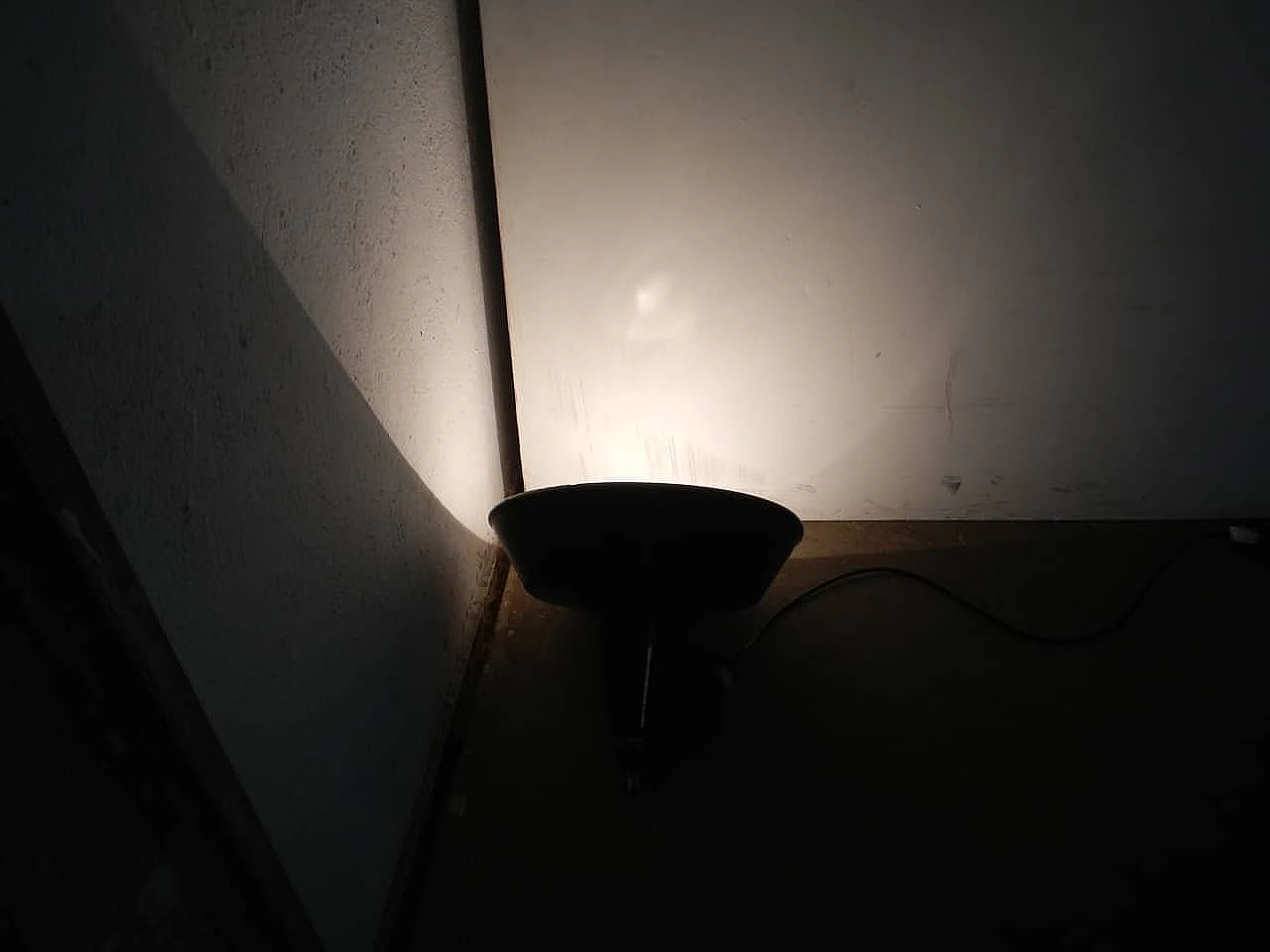 Black metal hanging lamp with white inside, 1940s 9