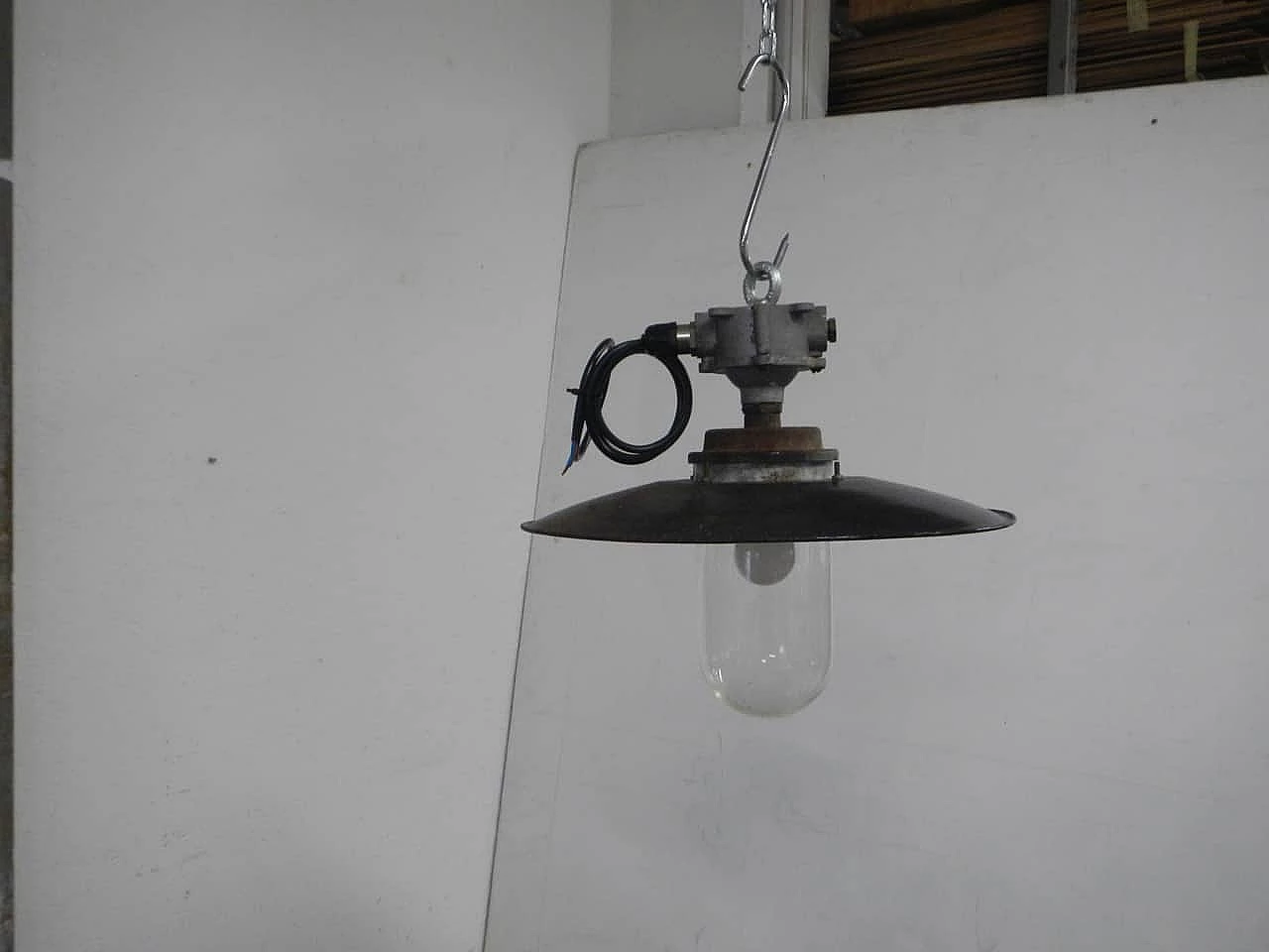 Metal and glass outdoor hanging lamp, 1940s 6