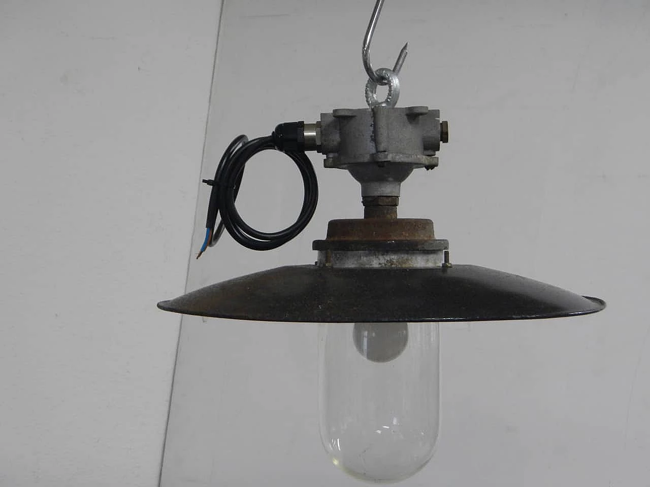 Metal and glass outdoor hanging lamp, 1940s 7