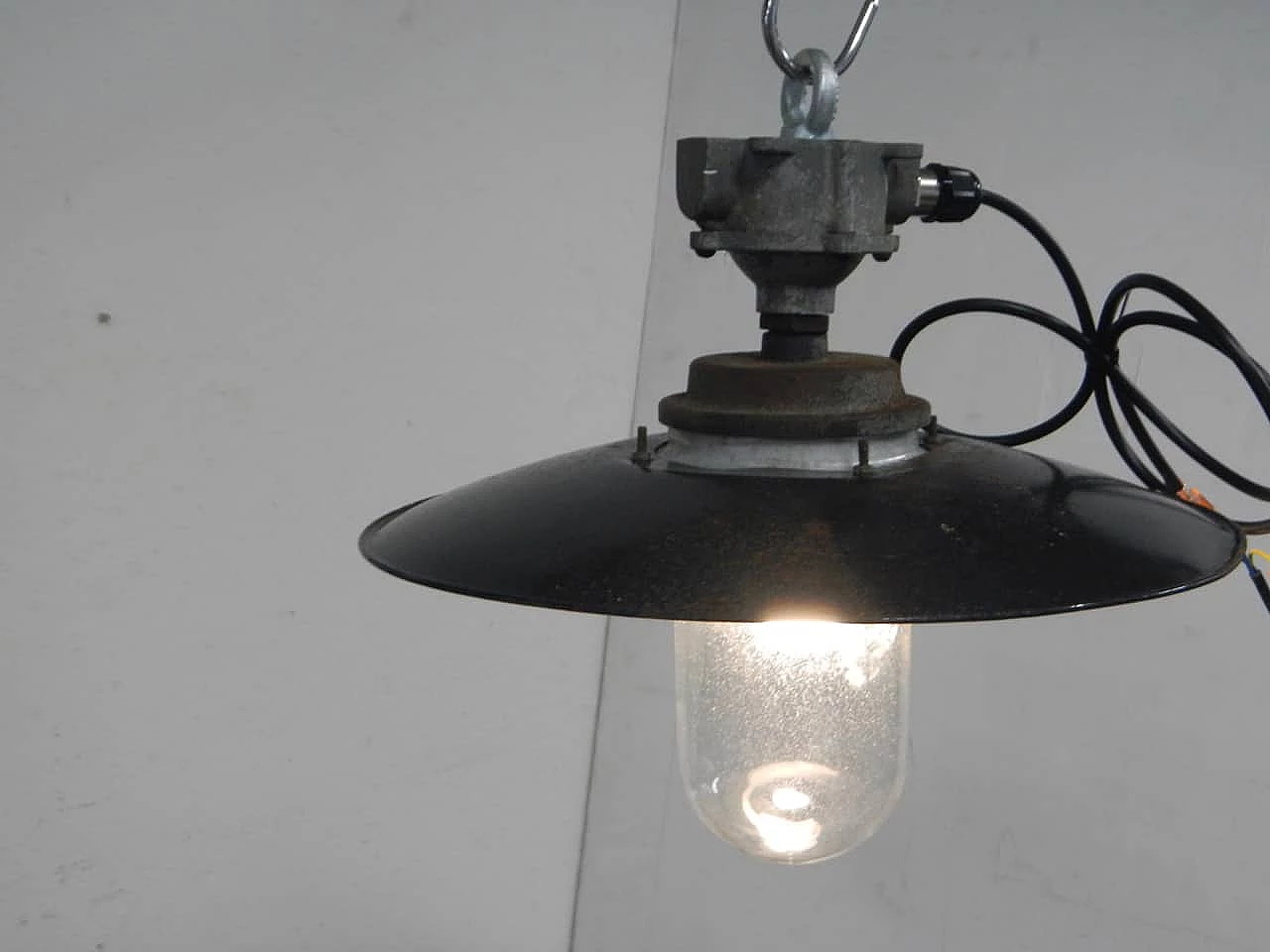 Metal and glass outdoor hanging lamp, 1940s 10