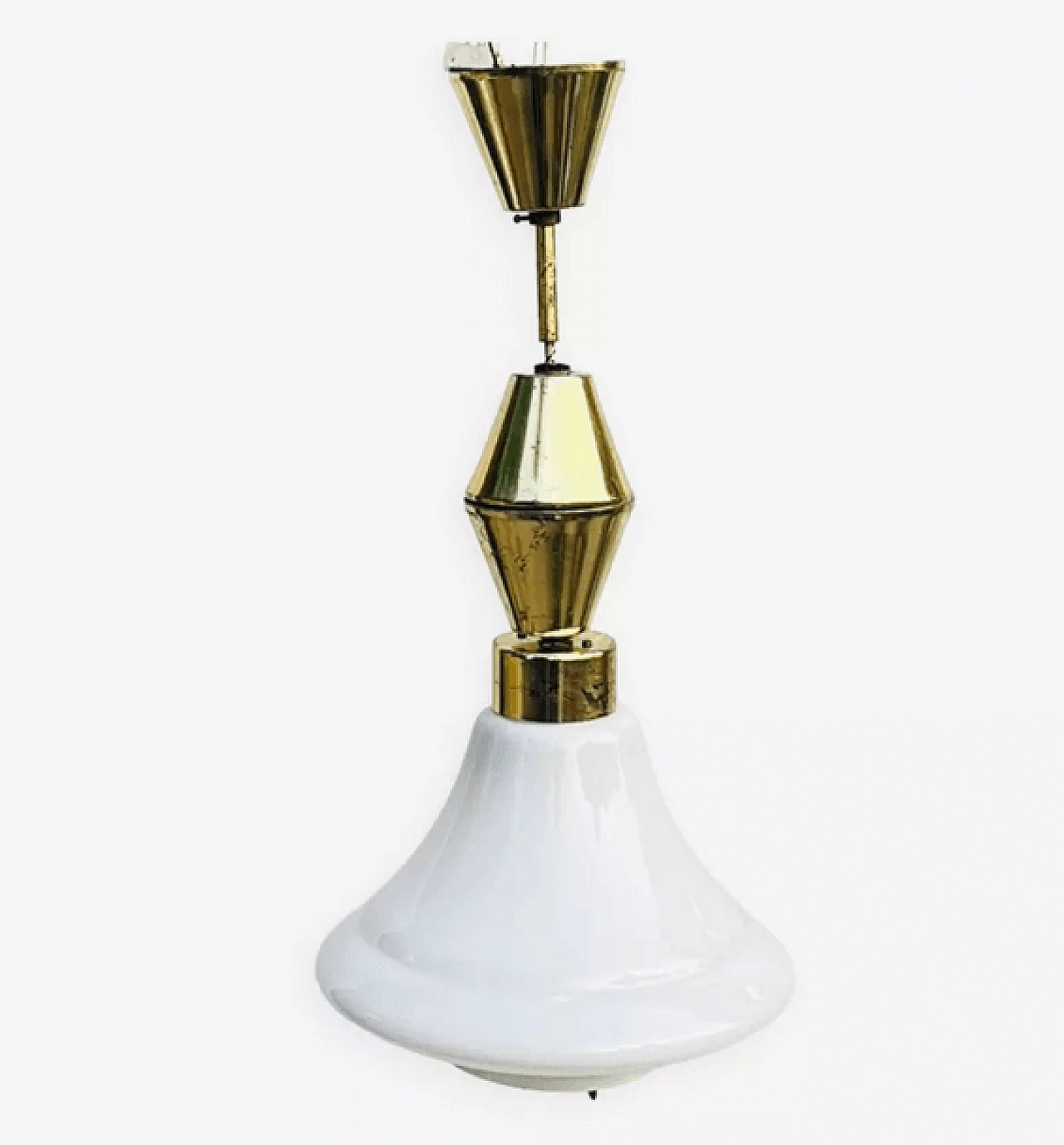 Brass and glass hanging lamp by Kamenický Šenov, 1950s 1