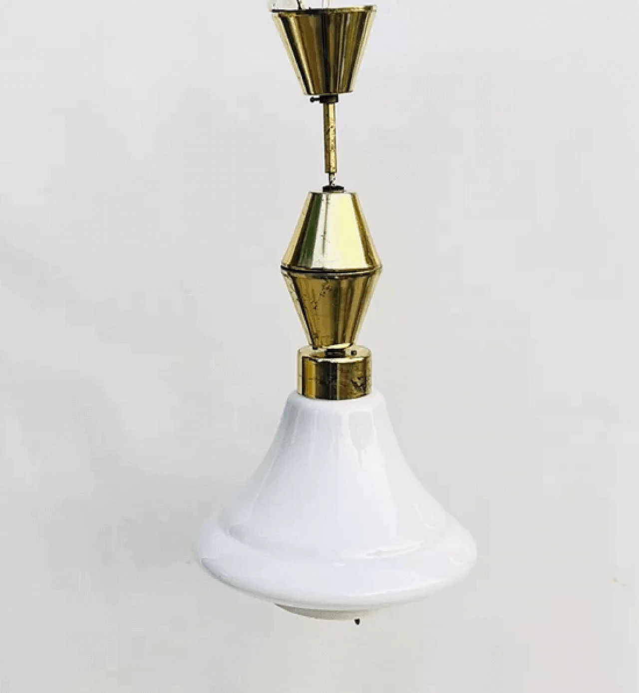 Lampada a sospensione in ottone e vetro di Kamenický Šenov, anni '50 2