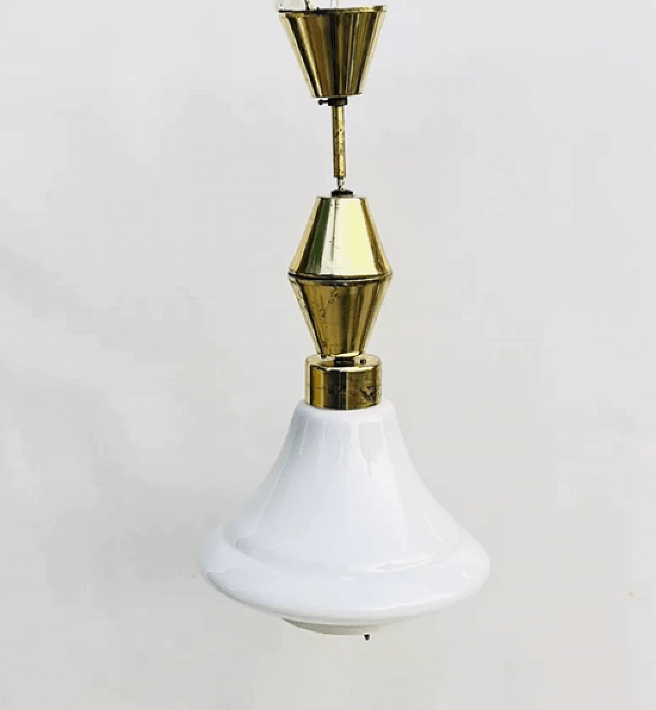 Brass and glass hanging lamp by Kamenický Šenov, 1950s 2