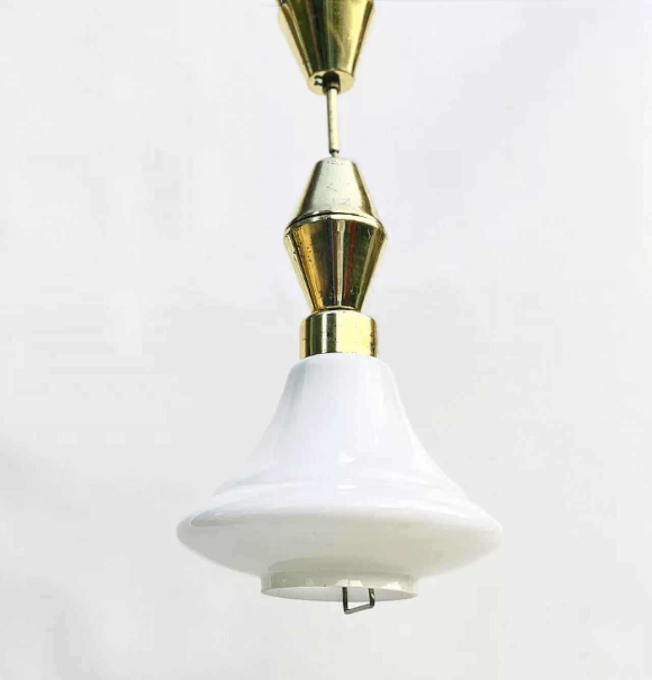 Brass and glass hanging lamp by Kamenický Šenov, 1950s 3