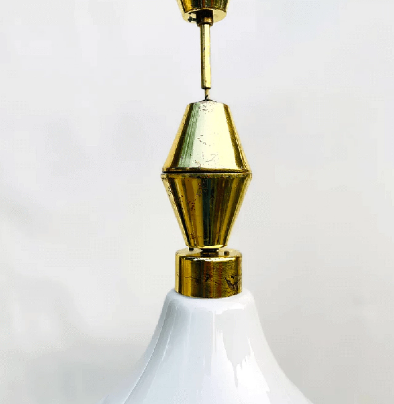 Lampada a sospensione in ottone e vetro di Kamenický Šenov, anni '50 4