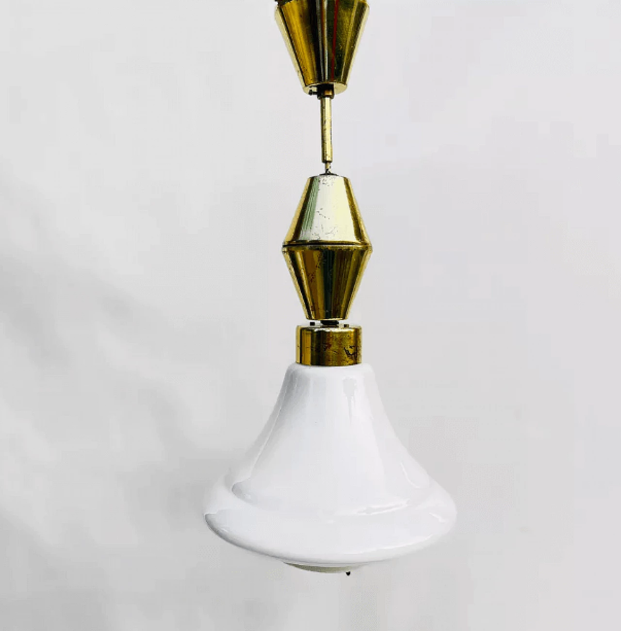 Brass and glass hanging lamp by Kamenický Šenov, 1950s 5
