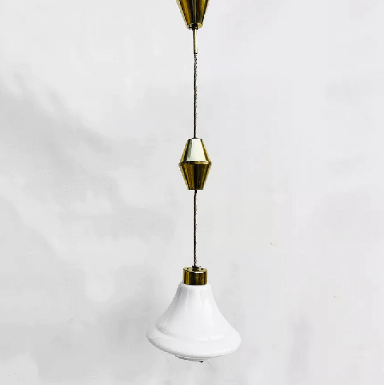 Lampada a sospensione in ottone e vetro di Kamenický Šenov, anni '50 9