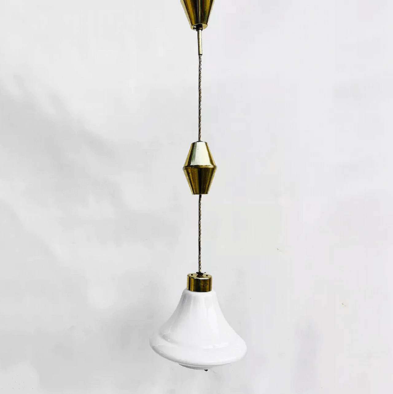 Brass and glass hanging lamp by Kamenický Šenov, 1950s 9