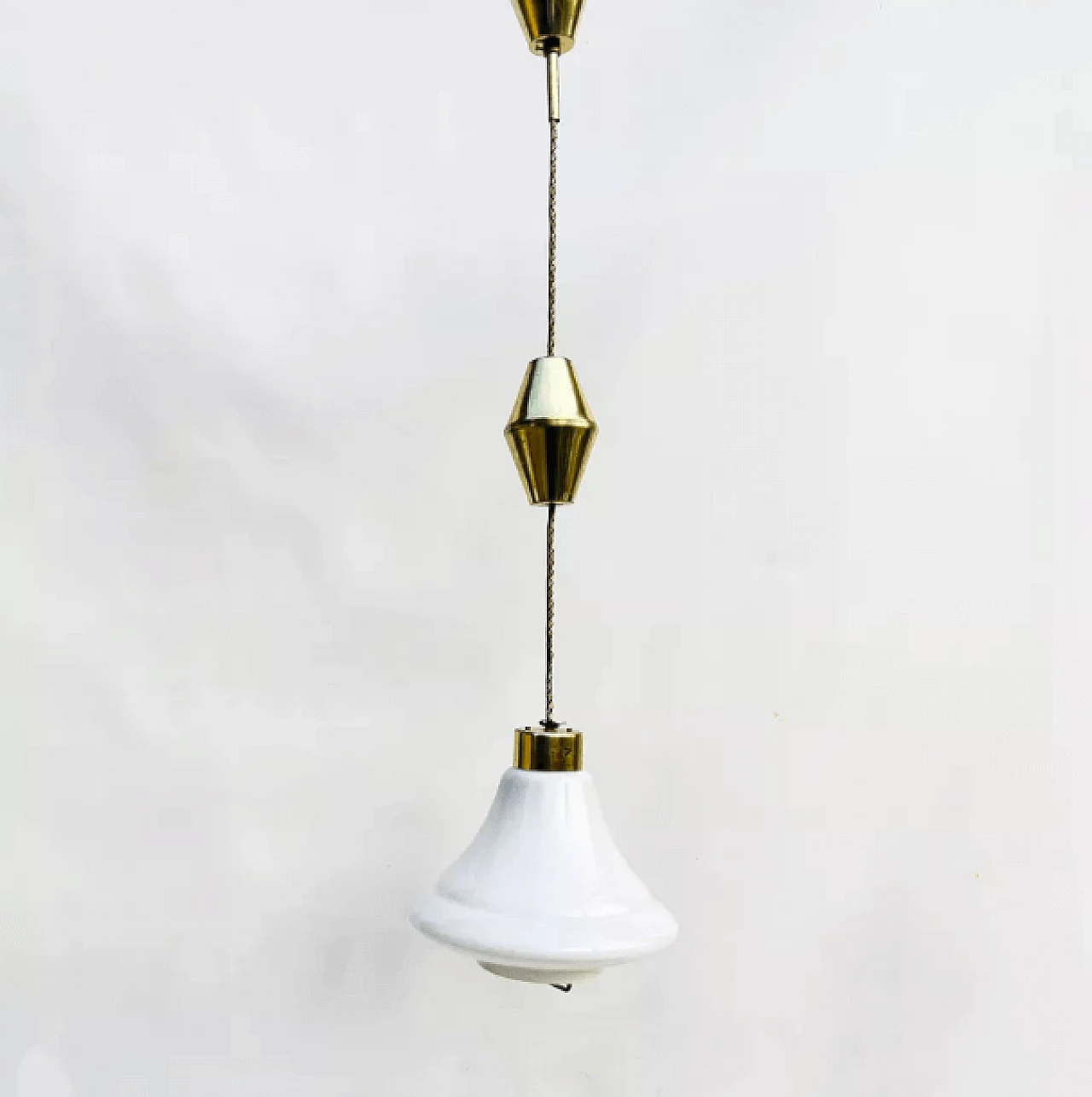 Brass and glass hanging lamp by Kamenický Šenov, 1950s 11