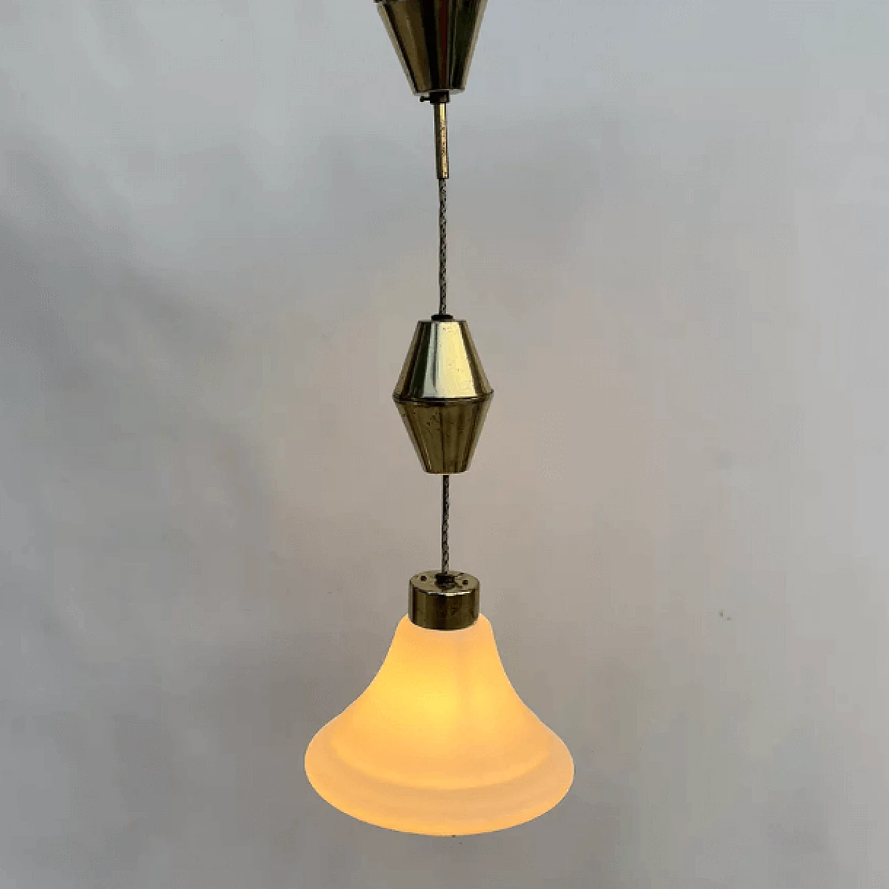 Lampada a sospensione in ottone e vetro di Kamenický Šenov, anni '50 12