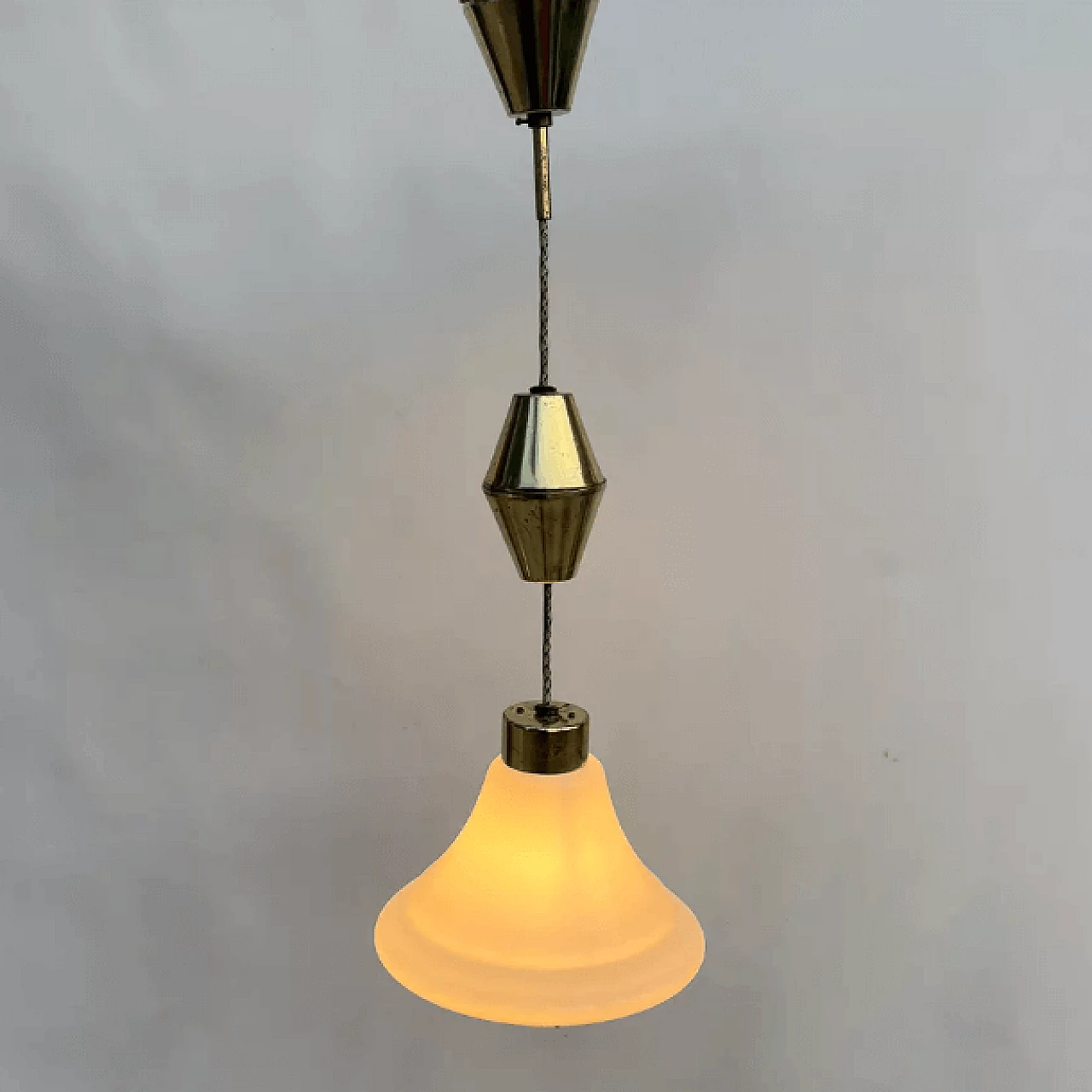 Brass and glass hanging lamp by Kamenický Šenov, 1950s 12