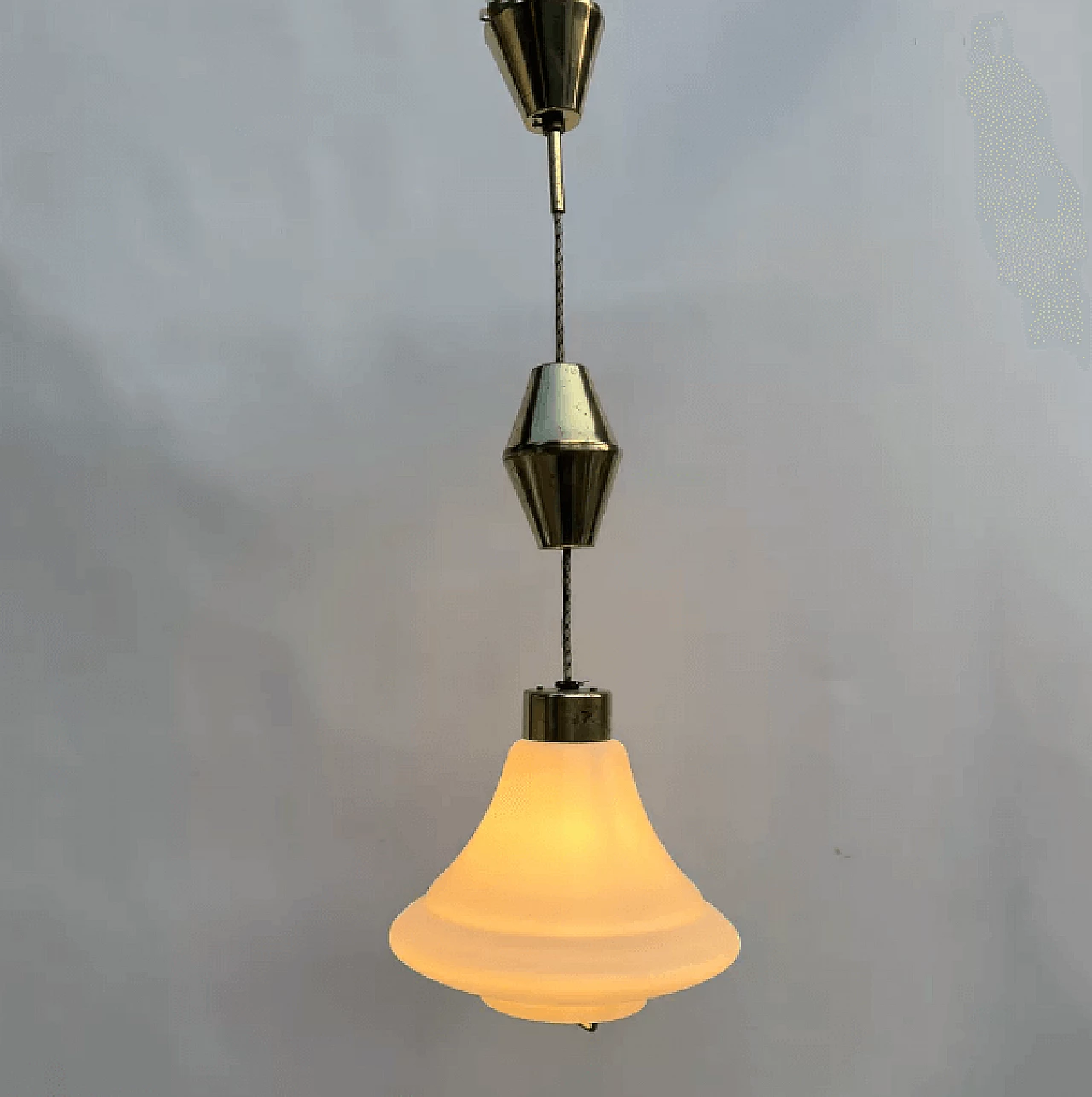 Brass and glass hanging lamp by Kamenický Šenov, 1950s 13