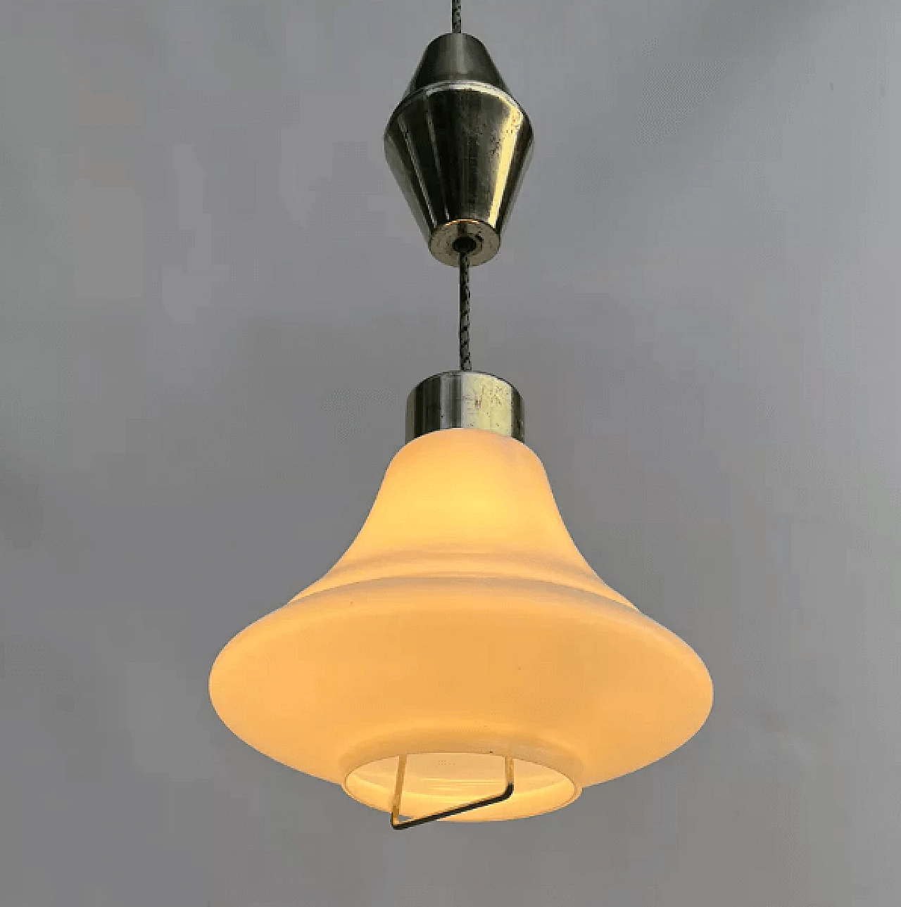 Brass and glass hanging lamp by Kamenický Šenov, 1950s 16