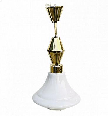 Brass and glass hanging lamp by Kamenický Šenov, 1950s