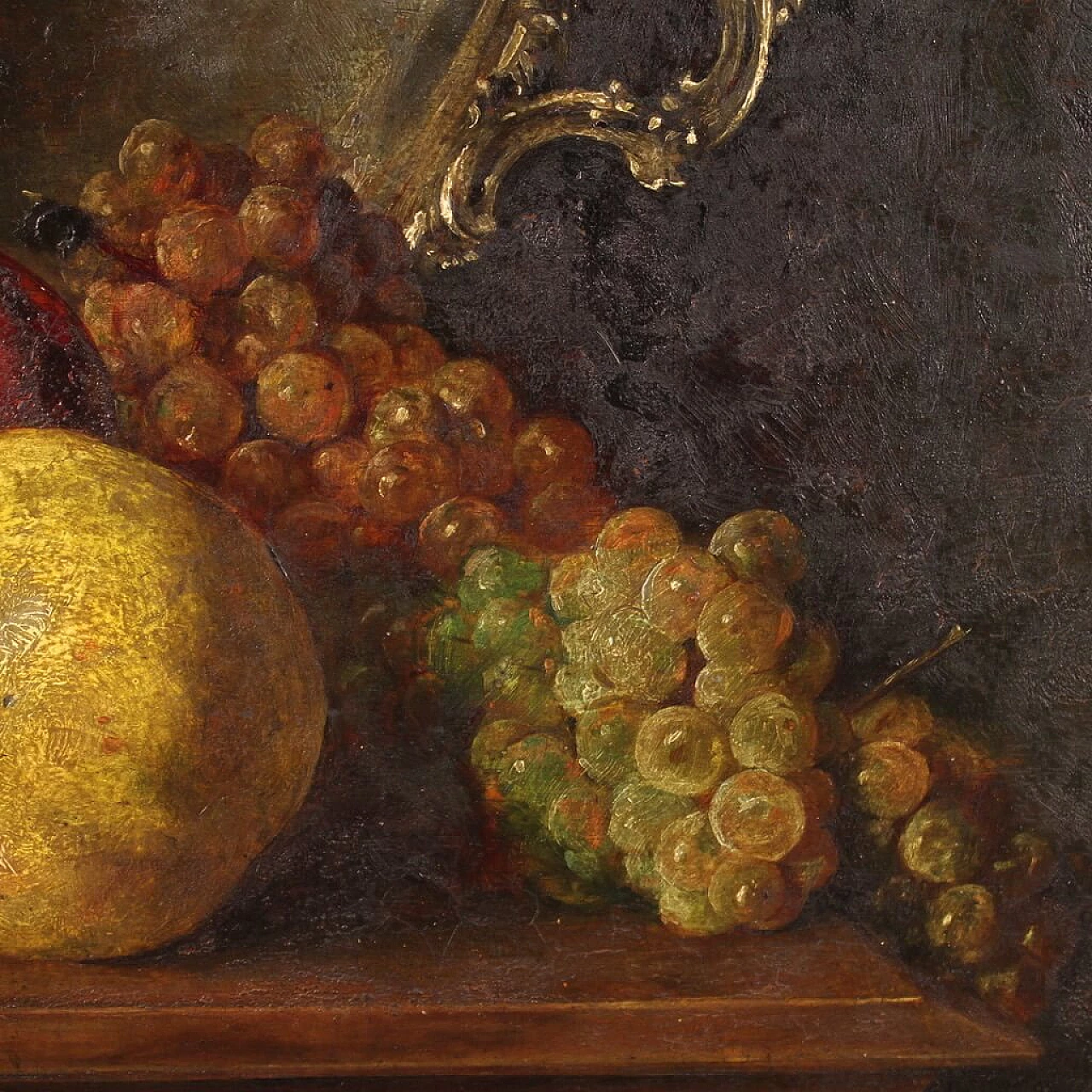 Still life with fruit, tray and wine glass, oil painting on panel 6