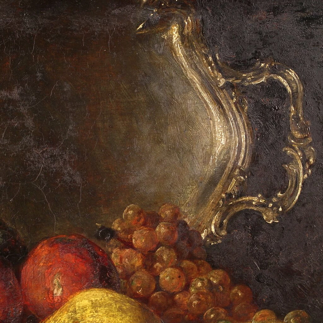 Still life with fruit, tray and wine glass, oil painting on panel 7