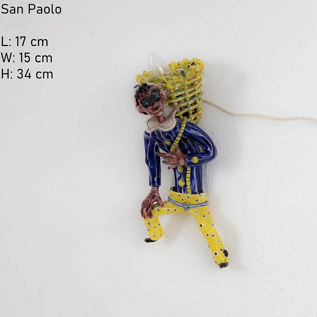 Lampada da muro Arlecchino in ceramica San Polo Italia, anni '80 2