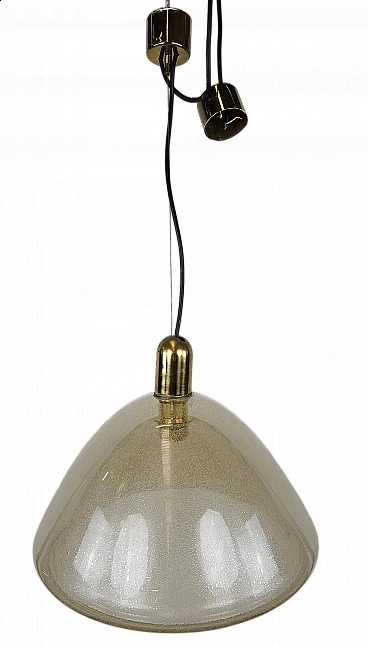 Lampadario da soffitto a semisfera in vetro e ottone, anni '60