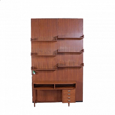 Wood wall-mounted bookcase with desk, 1950s