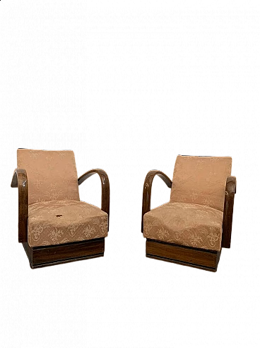 Pair of Art Deco armchairs with arched beech arms, 1930s