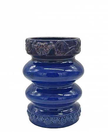 Vaso in ceramica smaltata blu, anni '70