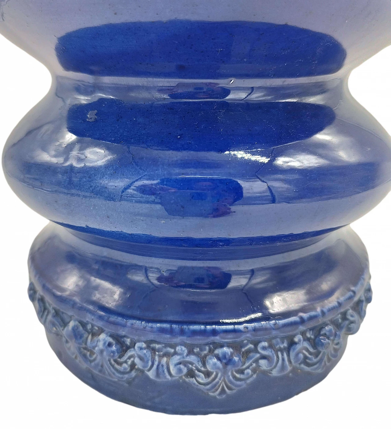 Vaso in ceramica smaltata blu, anni '70 6