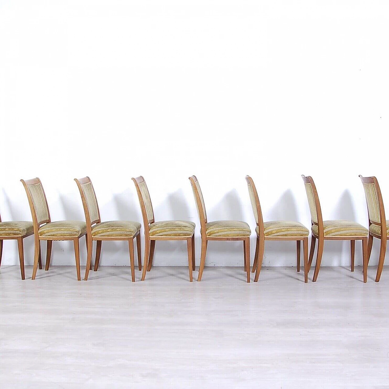 8 Sedie Art Déco in legno e velluto, anni '40 5