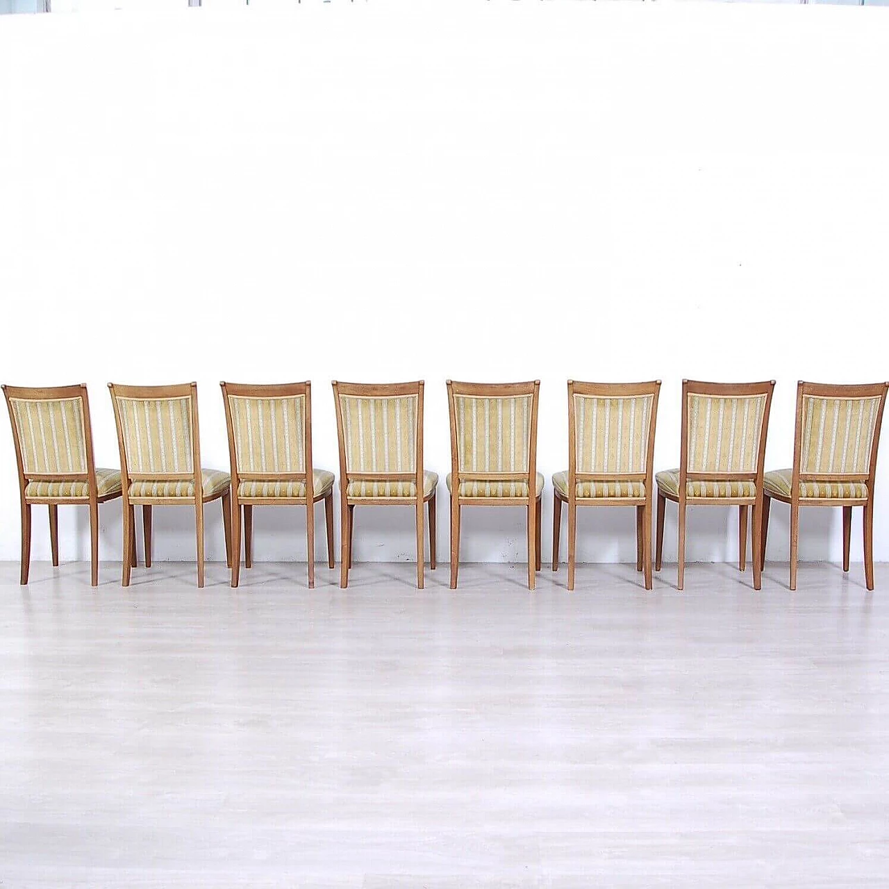 8 Sedie Art Déco in legno e velluto, anni '40 6