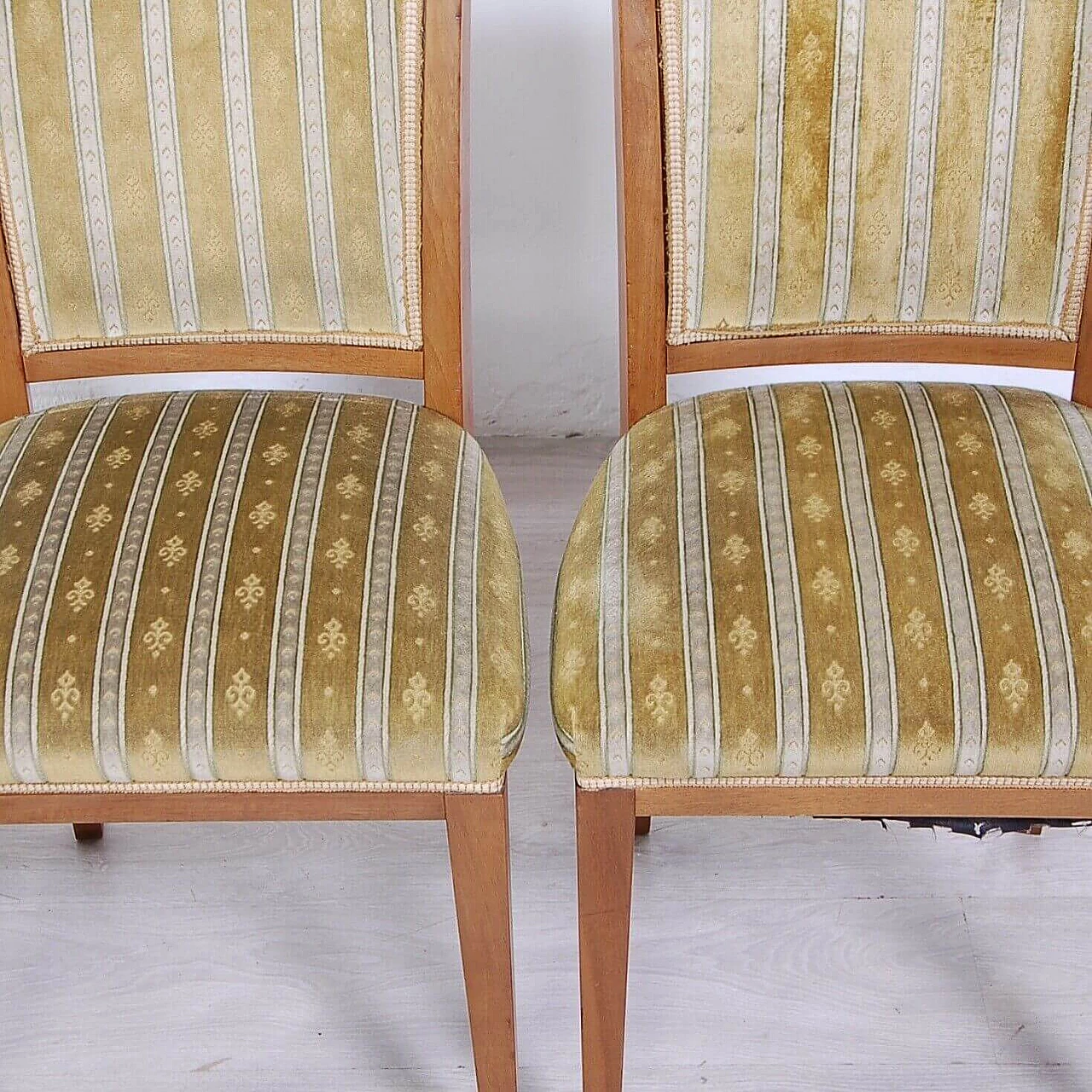 8 Sedie Art Déco in legno e velluto, anni '40 10