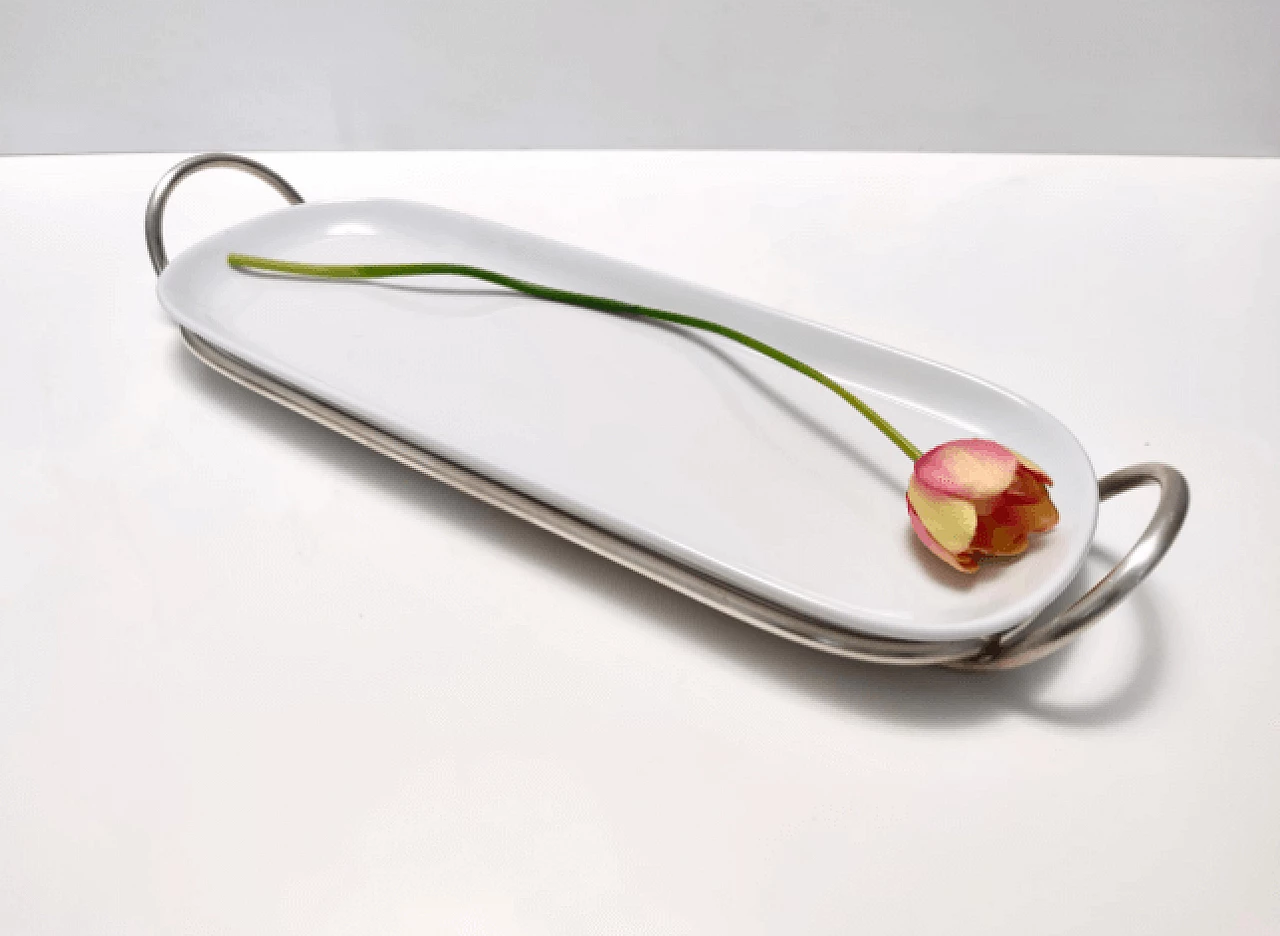 Sheffield-plated metal and ceramic tray by Lino Sabattini, 1970s 3