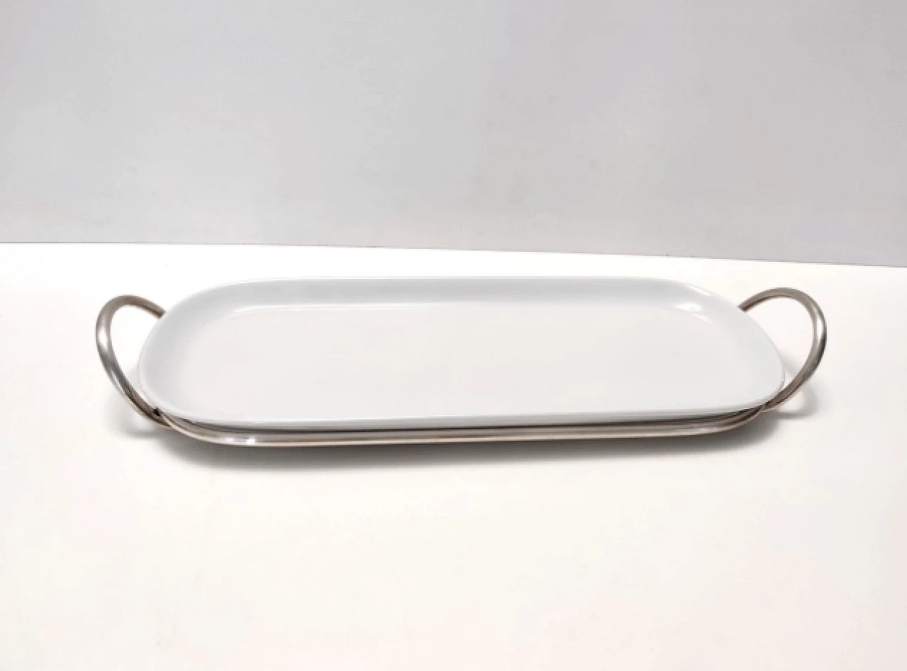 Sheffield-plated metal and ceramic tray by Lino Sabattini, 1970s 4