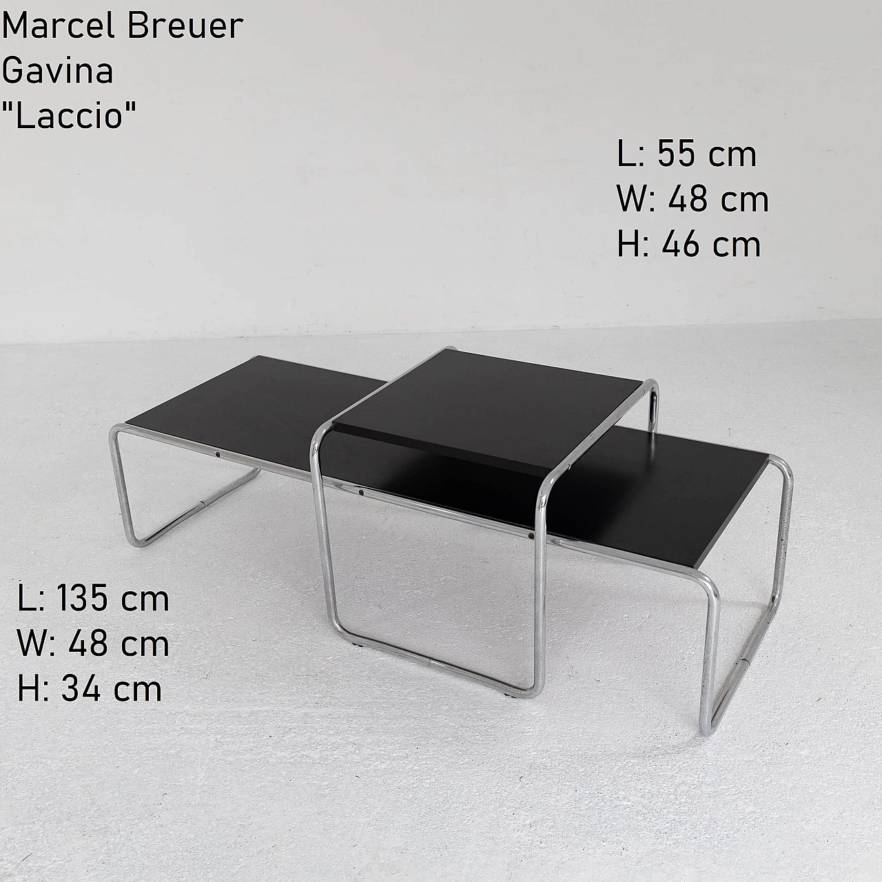Pair of Laccio Black side tables by Marcel Breuer for Gavina, 1970s 2