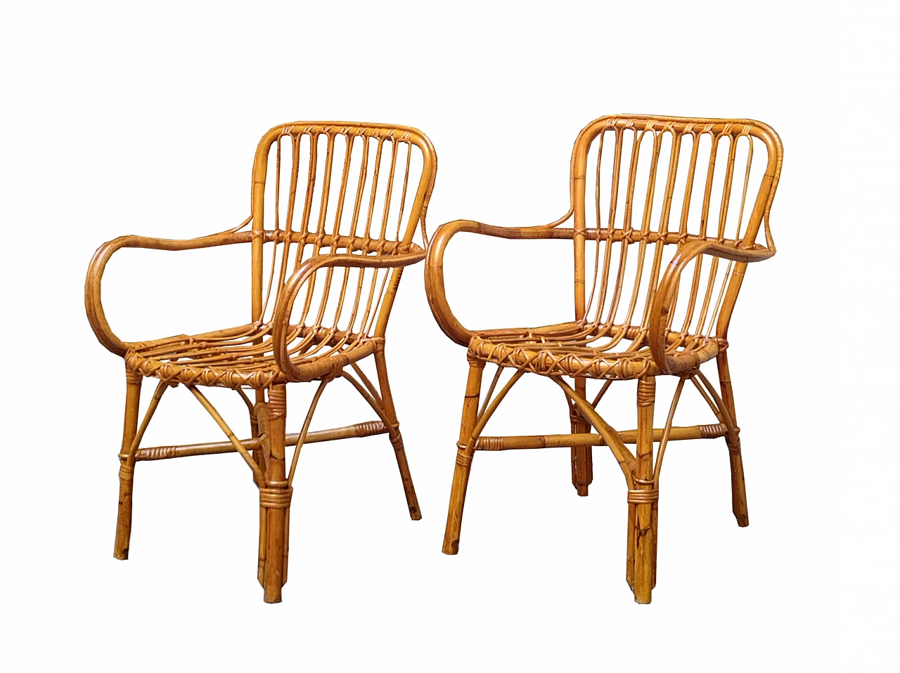 Pair of rattan armchairs, 1960s 1