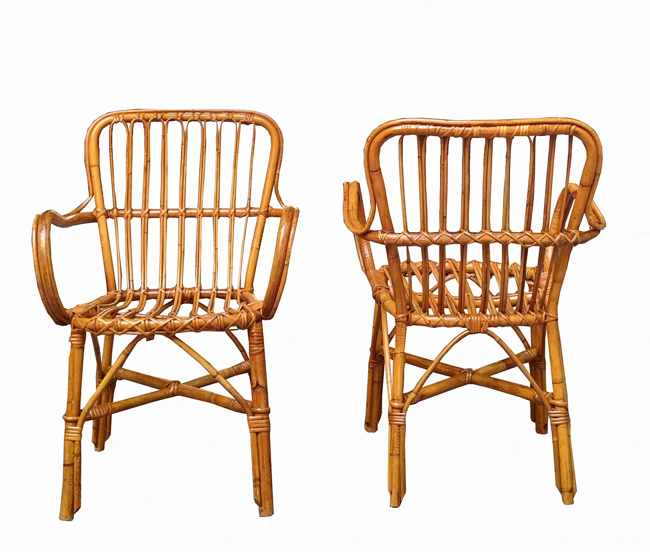 Pair of rattan armchairs, 1960s 3