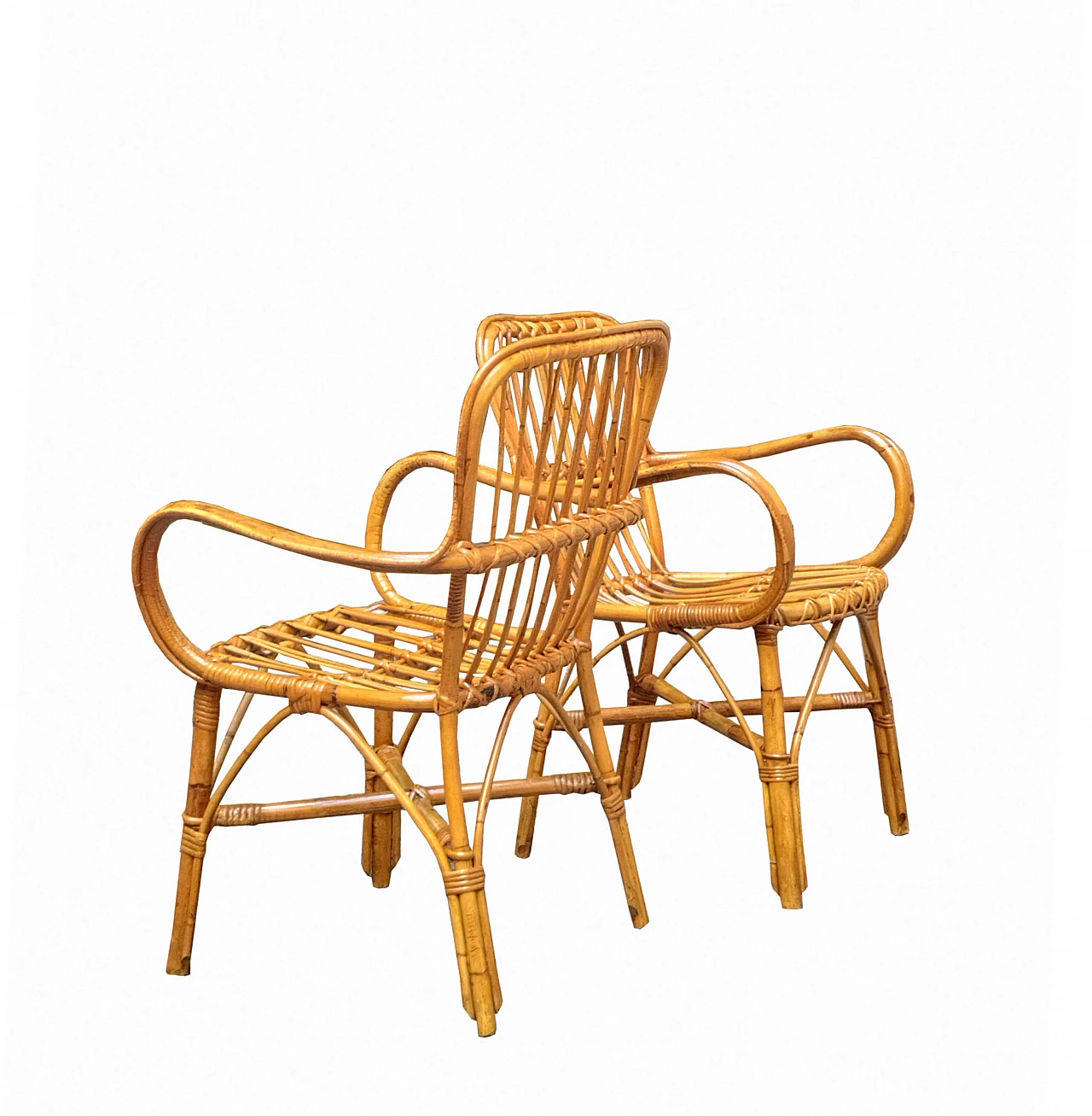 Pair of rattan armchairs, 1960s 4