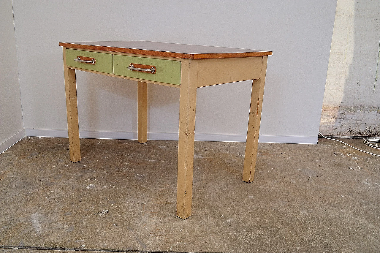 Czechoslovakian wood and formica kitchen table with drawer, 1950s 1