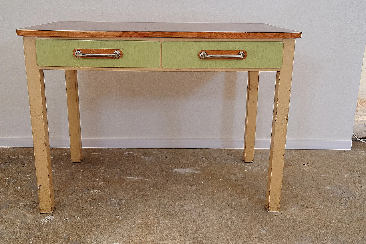 Czechoslovakian wood and formica kitchen table with drawer, 1950s 10