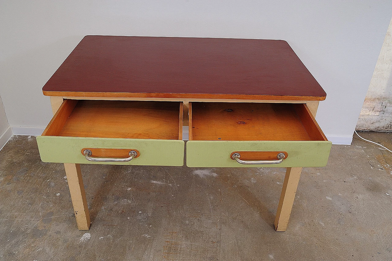 Czechoslovakian wood and formica kitchen table with drawer, 1950s 11