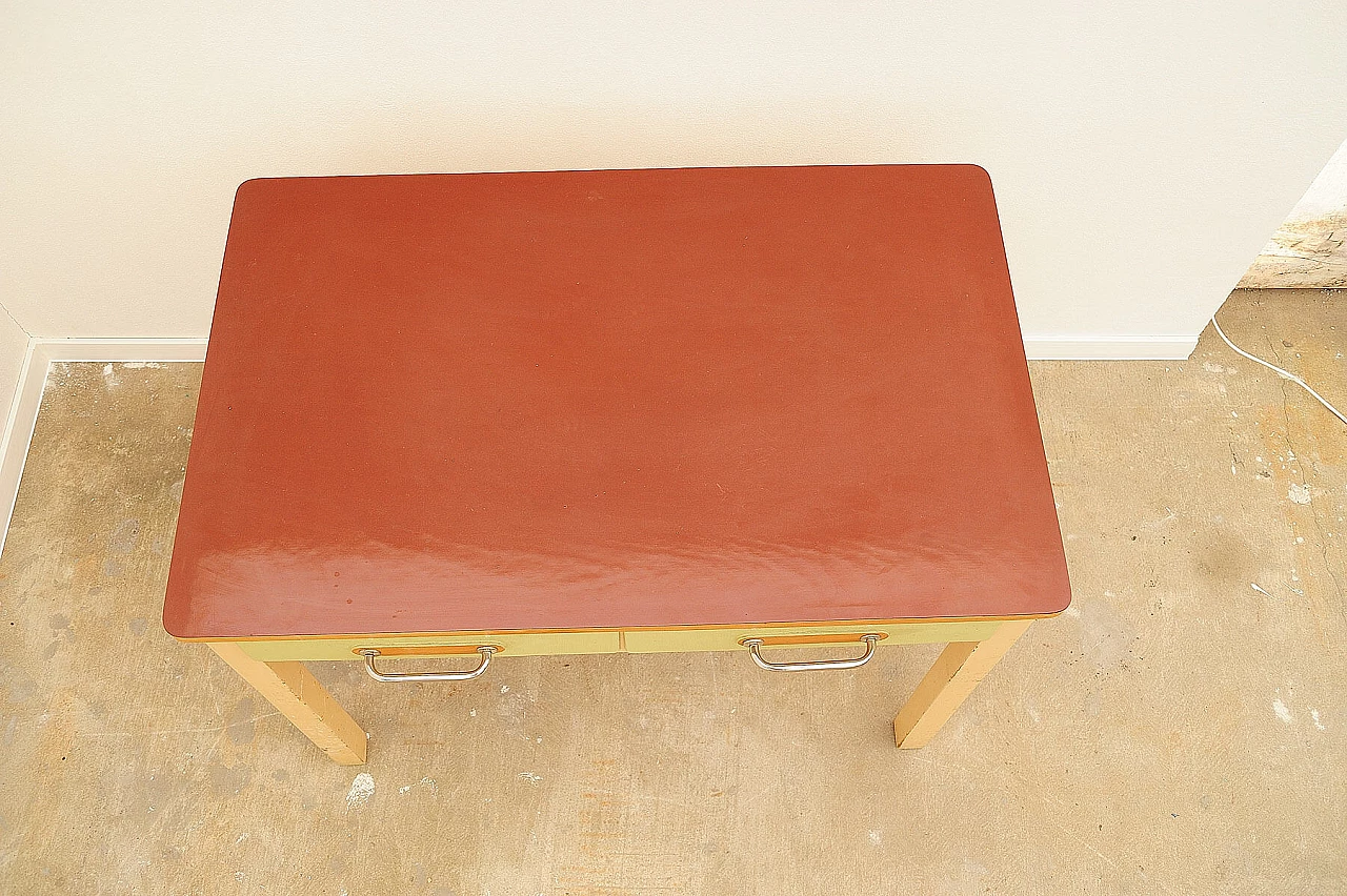 Czechoslovakian wood and formica kitchen table with drawer, 1950s 13